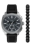 Fossil Machine Chronograph Silicone Strap Watch & Bracelet Set, 44mm In Black