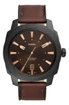 Fossil Men's Machine Quartz Brown Leather Strap Watch, 49mm In Brown