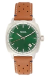 Fossil Machine Leather Strap Watch In Silver