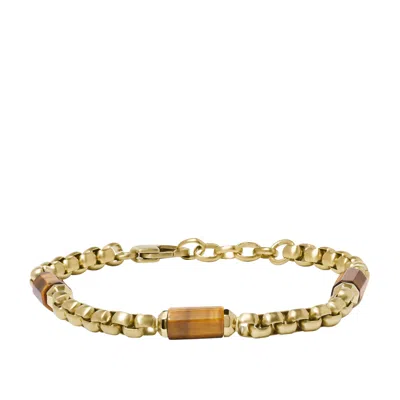 Fossil Men's All Stacked Up Brown Tiger's Eye Components Bracelet In Gold