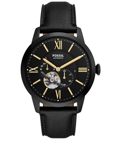Fossil Men's Automatic Townsman Water-resistant Leather Watch, 44mm In Black