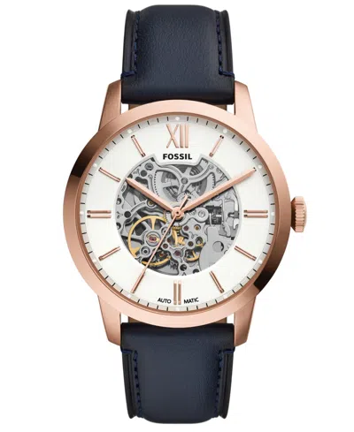 Fossil Men's Automatic Water-resistant Leather Watch, 44mm In Blue