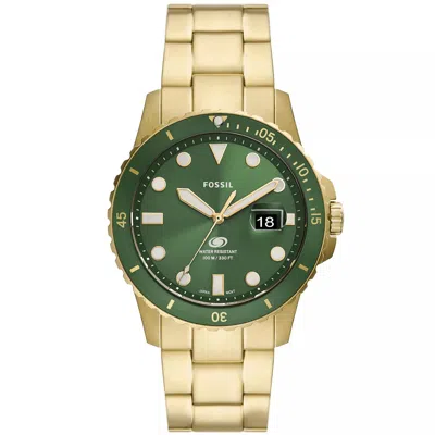 Fossil Men's Blue Dive Three-hand Date Gold-tone Stainless Steel Watch 42mm In Green/gold