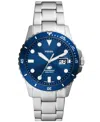 Fossil Men's Blue Dive Three-hand Date Silver-tone Stainless Steel Watch 42mm In Silver-tone