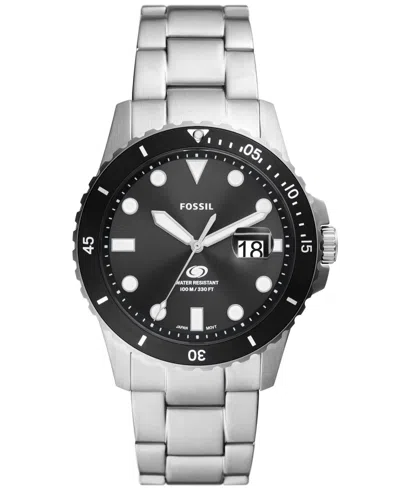 FOSSIL MEN'S BLUE DIVE THREE-HAND DATE SILVER-TONE STAINLESS STEEL WATCH 42MM