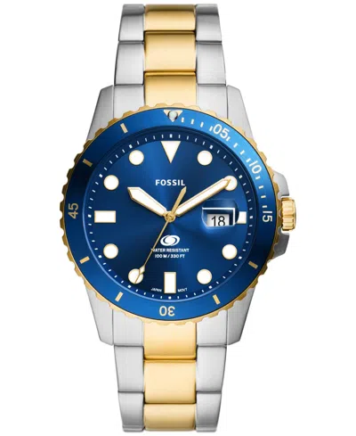 FOSSIL MEN'S BLUE DIVE THREE-HAND DATE TWO-TONE STAINLESS STEEL WATCH 42MM