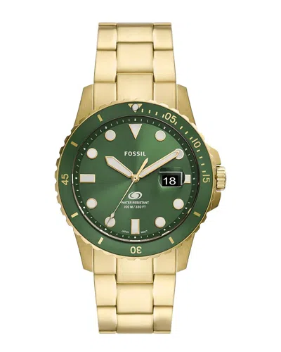 Fossil Men's Blue Dive Three-hand Date Gold-tone Stainless Steel Watch 42mm In Black / Blue / Gold Tone / Green