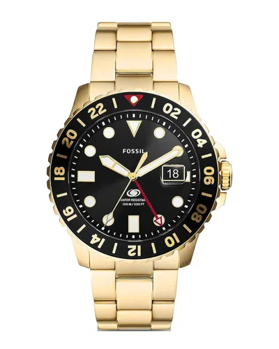 Fossil Men's Blue Gmt Black Dial Watch In Gold