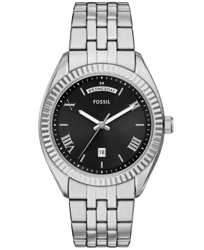 Fossil Men's Campbell Three-hand Day-date Stainless Steel Watch, 42mm In Silver
