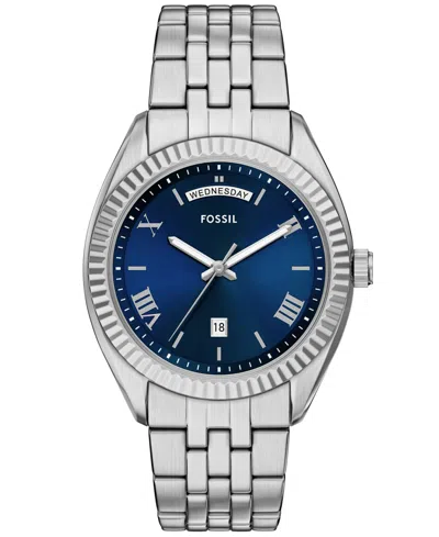 Fossil Men's Campbell Three-hand Day-date Stainless Steel Watch, 42mm In Silver