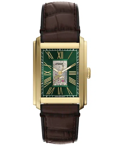 Fossil Men's Carraway Automatic Brown Croco Leather Watch, 30mm In Gold