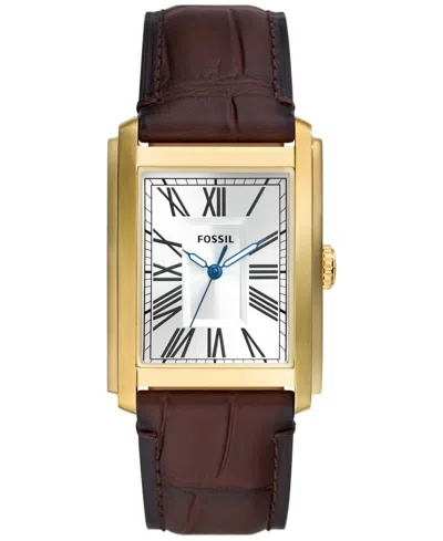 Fossil Men's Carraway Three-hand Brown Leather Watch, 30mm In Brown,gold Metal