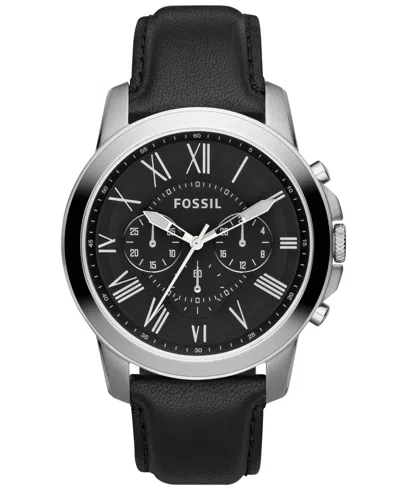 Fossil Men's Chronograph Grant Black Leather Strap Watch 44mm Fs4812 In Black,black