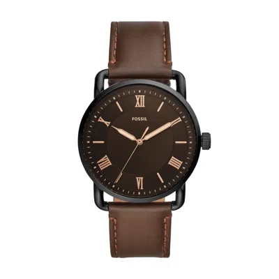 Fossil Men's Copeland 42mm Three-hand, Black Stainless Steel Watch In Brown