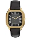 Fossil Crosby Three-hand Black Leather Watch, 42mm X 30mm In Black