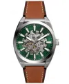 Fossil Men's Everett Automatic Brown Leather Watch 42mm In Brown