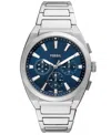 Fossil Men's Everett Chronograph Stainless Steel Watch, 44mm In Silver Blue