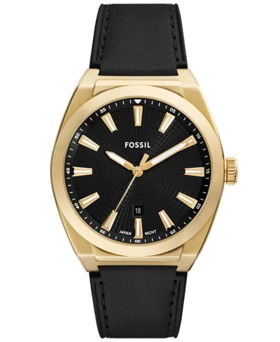 Fossil Men's Everett Three-hand Date Black Leather Watch, 42mm