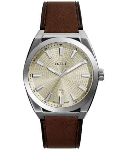 FOSSIL MEN'S EVERETT THREE-HAND DATE BROWN LEATHER WATCH 42MM