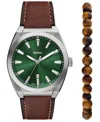 Fossil Men's Everett Three-hand Date Brown Leather Watch And Bracelet Set, 42mm In Brown