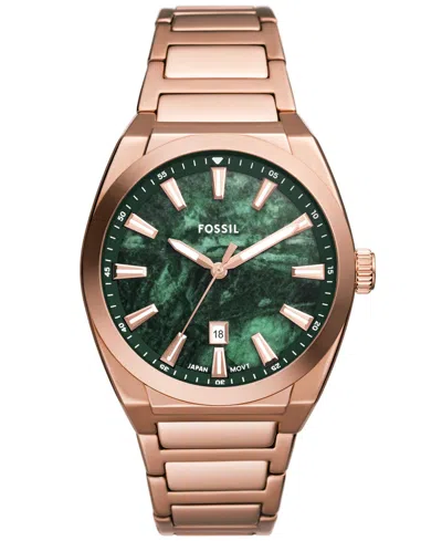 Fossil Men's Everett Three-hand Date Rose Gold-tone Stainless Steel Watch 42mm