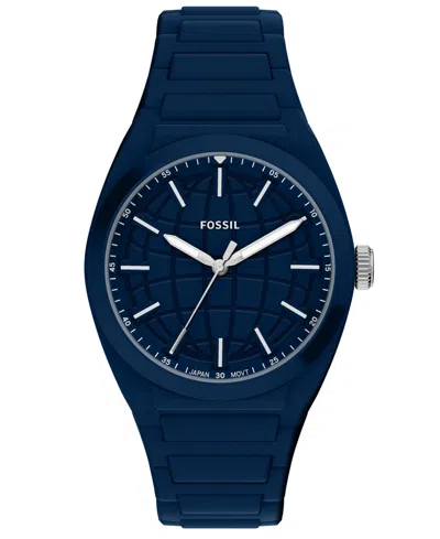 Fossil Men's Everett Three-hand Navy Silicone Watch 42mm In Blue