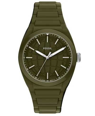 Fossil Men's Everett Three-hand Olive Silicone Watch 42mm In Green