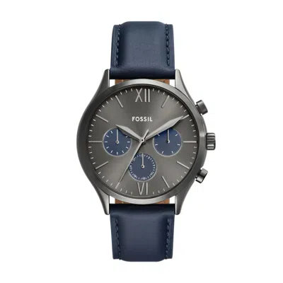 Fossil Men's Fenmore Multifunction, Gunmetal Stainless Steel Watch In Blue