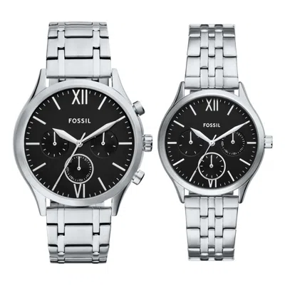 Fossil Men's Fenmore Multifuntion, Silver-tone Alloy Watch Set In Metallic