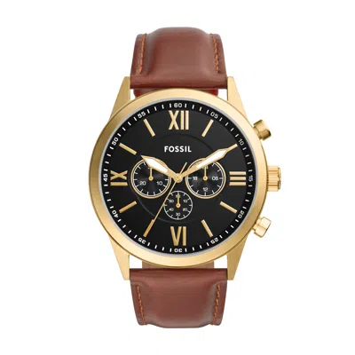 Fossil Men's Flynn Chronograph, Gold-tone Stainless Steel Watch, Bq2261 In Brown