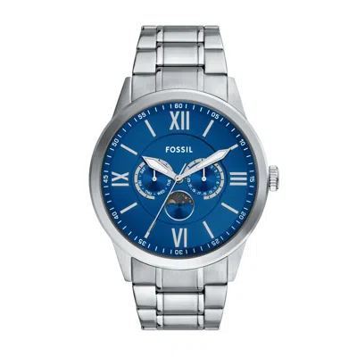 Fossil Men's Flynn Multifunction Silver-tone Bracelet Watch In Blue