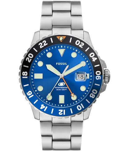 FOSSIL MEN'S FOSSIL BLUE GMT STAINLESS STEEL WATCH, 46MM