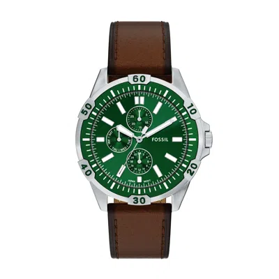 Fossil Men's Garrett Multifunction Brown Leather Watch In Green
