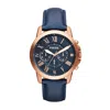 Fossil Men's Grant Chronograph, Rose Gold-tone Stainless Steel Watch In Blue