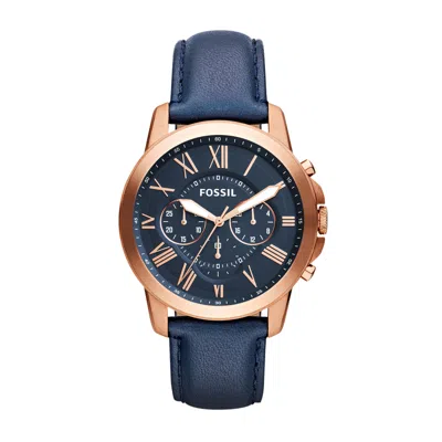 Fossil Men's Grant Chronograph, Rose Gold-tone Stainless Steel Watch In Blue