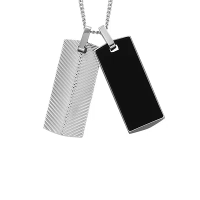 Fossil Men's Harlow Linear Texture Black Onyx Chain Necklace In Silver