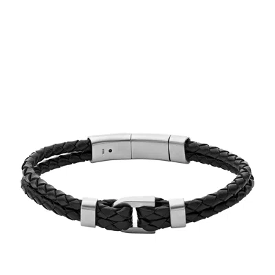 Fossil Men's Heritage D-link Black Leather Bracelet