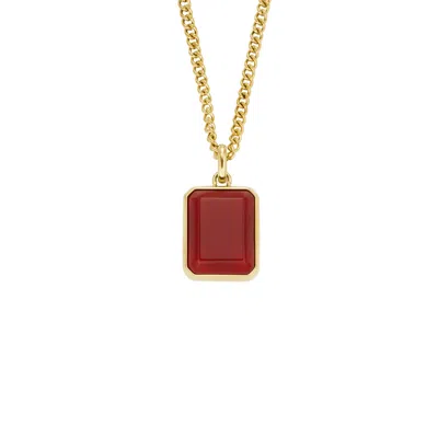 Fossil Men's Lunar New Year Red Agate Gold-tone Stainless Steel Pendant Necklace