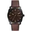 Fossil Men's Minimalist Brown Leather Strap Watch 44mm In Black