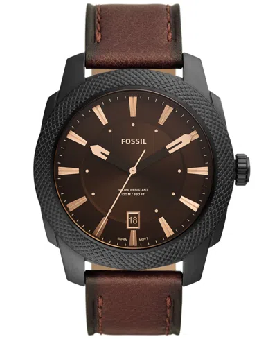 FOSSIL MEN'S MACHINE QUARTZ BROWN LEATHER STRAP WATCH, 49MM