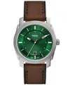 Fossil Men's Machine Three-hand Green Dial Brown Leather Watch, 42mm In Brown