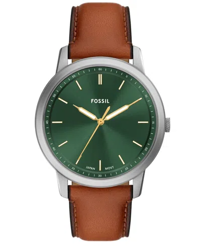 Fossil Minimalist Watch, 44mm In Brown/silver