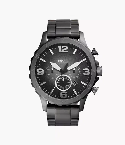 Fossil Men's Nate Chronograph, Smoke Stainless Steel Watch In Black