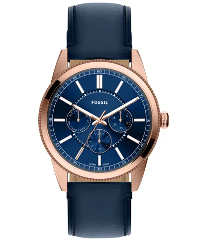 Fossil Men's Pearson Multi-function Navy Leather Watch 42mm In Blue