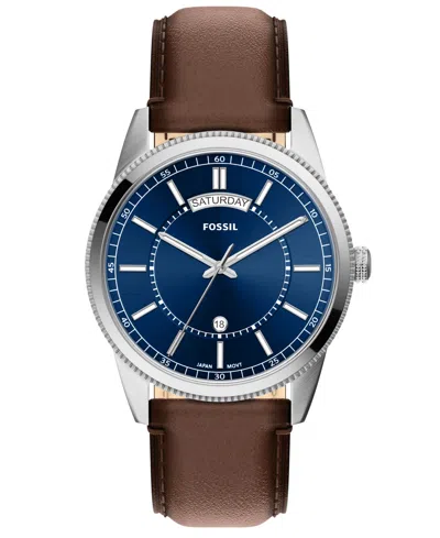 Fossil Men's Pearson Quartz Day/date Leather Watch, 42mm In Brown,silver