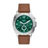 Fossil Privateer Chronograph Leather Strap Watch, 45mm In Silver
