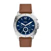 Fossil Privateer Chronograph Quartz Leather Strap Watch, 45mm In Silver