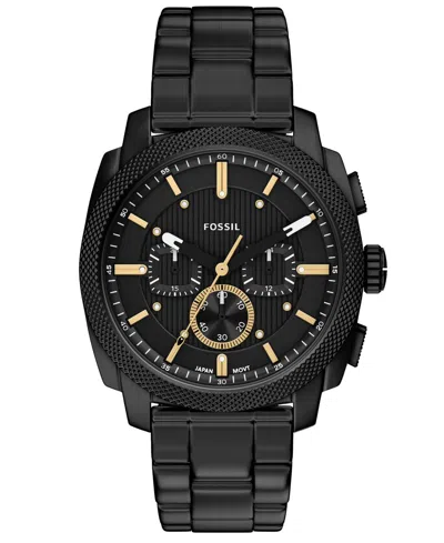 Fossil Men's Quartz Chronograph Machine Black Stainless Steel Watch, 44mm In Black,gold