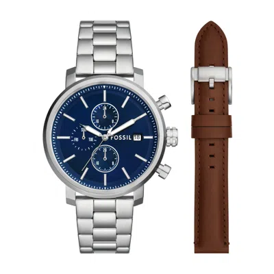 Fossil Men's Rhett Multifunction Silver-tone Stainless Steel Watch, 43mm