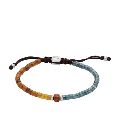 Fossil Men's Summer Fashion Blue And Brown Acrylic Beaded Bracelet